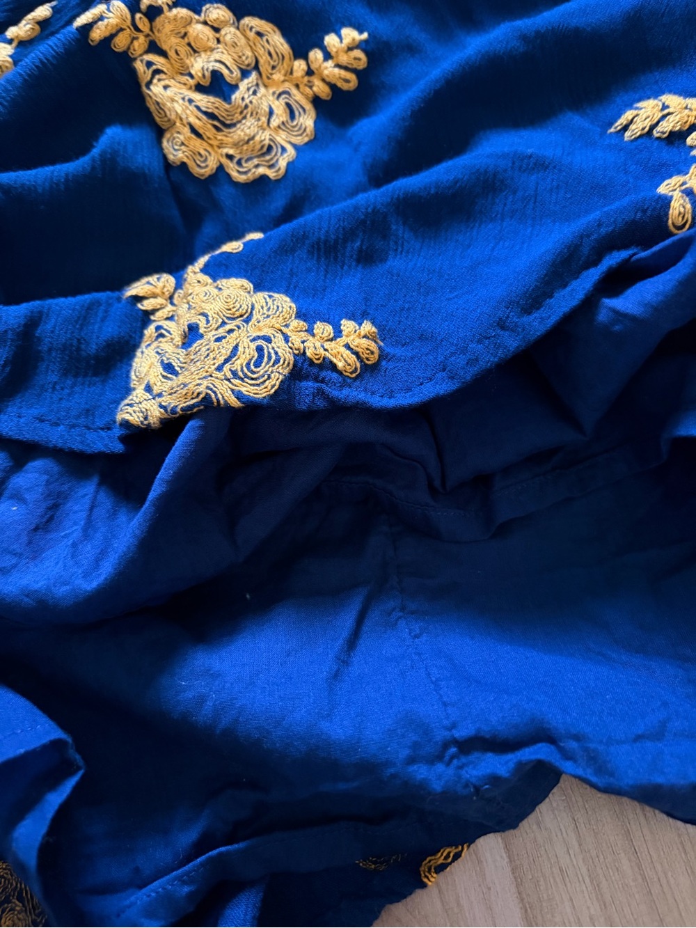 Free People XS Blue Embroidered Mini Dress Boho Long Sleeve Open Back Tunic - Picture 4 of 6